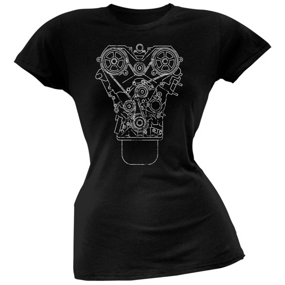 Engine Schematic Black Soft Juniors T-Shirt - Small