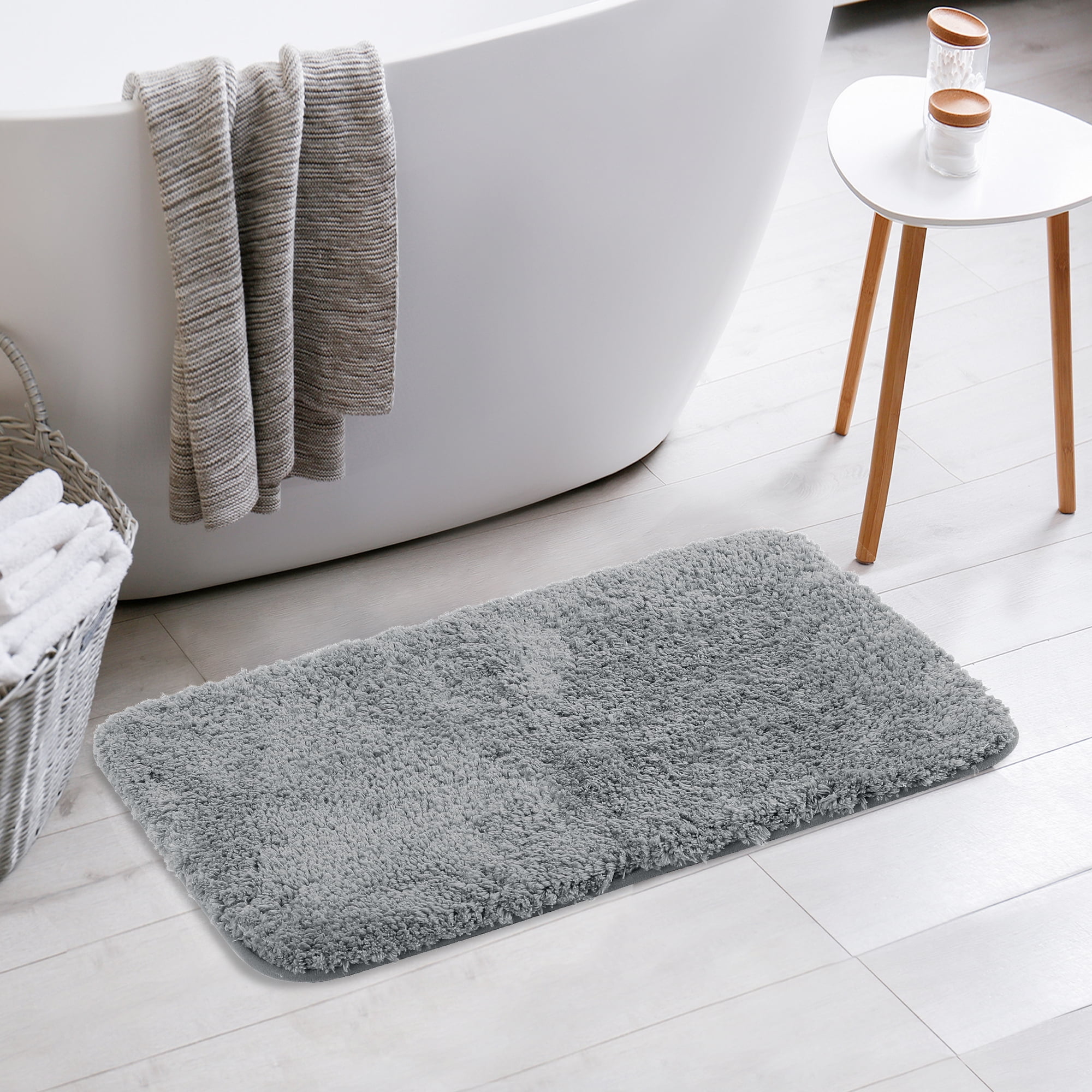 Unique Bargains Luxury Bath Mat Rug Solid Plush Shaggy Bath Carpet Floor Grey 16"x24"
