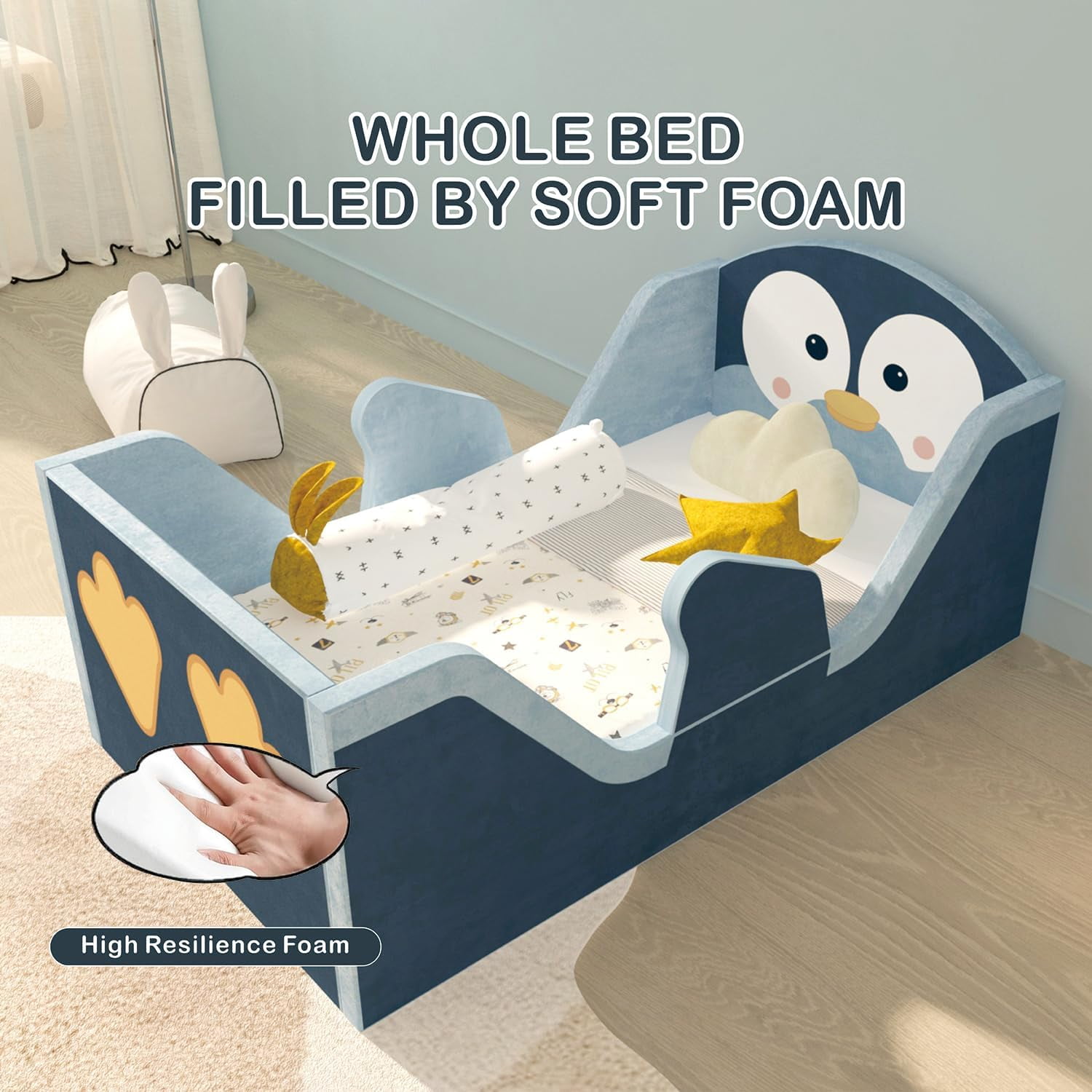 Toddler Beds, Child Bed for Kids with Extra Safty Broad, Standard Crib Size Animal Toddler Bed, Certified Fabric Toddler Beds,Toddler Floor Beds