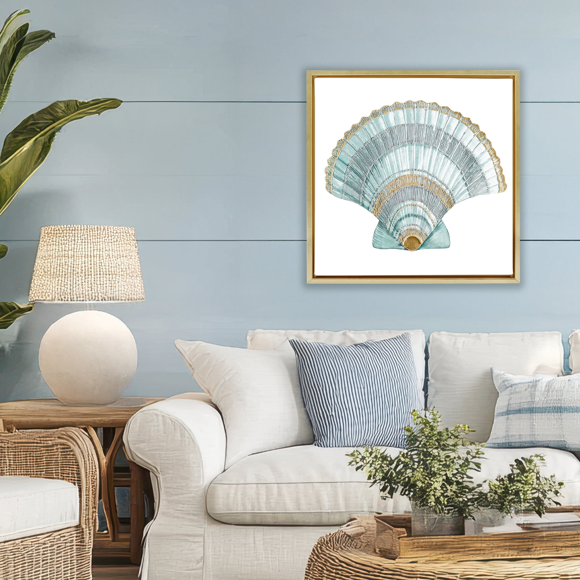 Stupell Industries Regal Shells Scallop Gold Framed Floater Canvas Wall Art, design by Lorenzo Collective