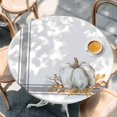 thumbnail image 2 of Thanksgiving Round Tablecloth, Fitted Table Cover with Elastic for 55"-60" Round Tables, Grey White Pumpkin Stripes Autumn Leaf Table Cloth Outdoor Indoor Dinning Party Waterproof Tablecloths, 2 of 7