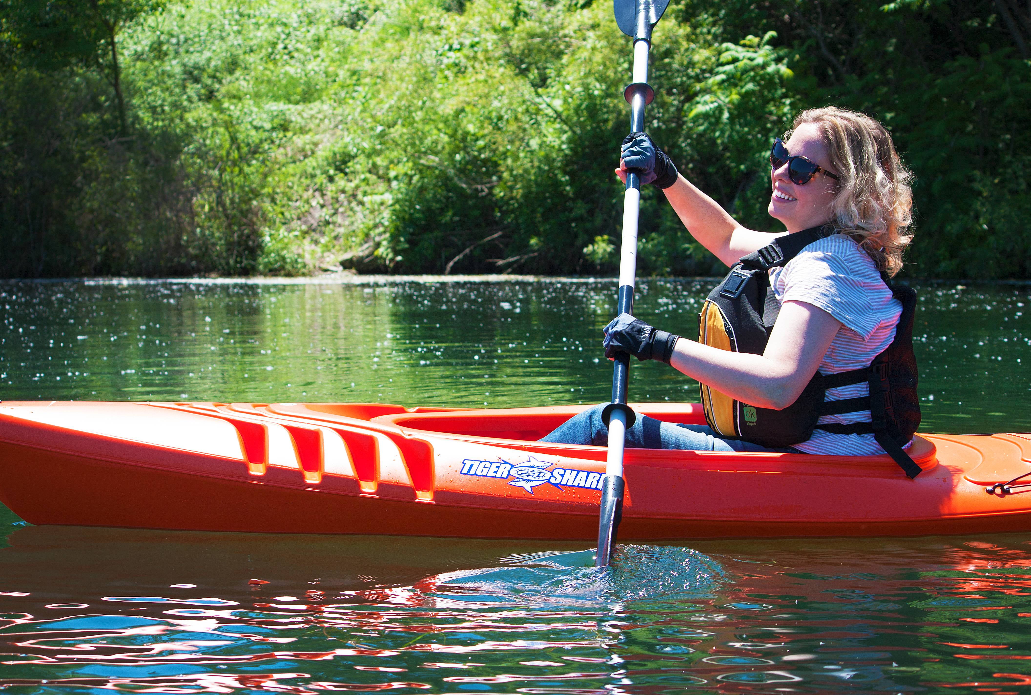 ESP Tiger Shark 9 Foot Sit-In Kayak with Dry-Ride Wave Breaker Design - Includes 87'' Locomotion Paddle - Orange