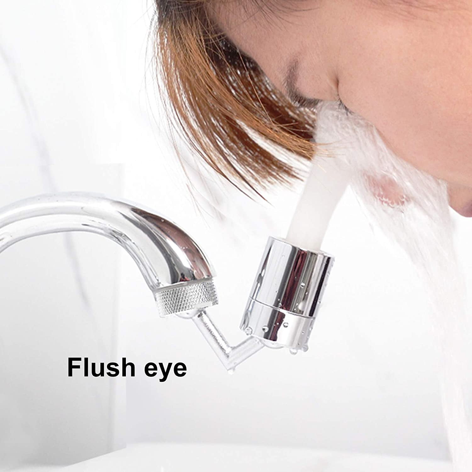 Faucet Aerator,720° Swivel Big Angle Rotation Dual Function Universal Splash Filter Faucet Aerator,Gargle and Eye Flush Bathroom Faucet Aerator-Polished Chrome-Knurling-1.8GPM-15/16 Inch-27UNS