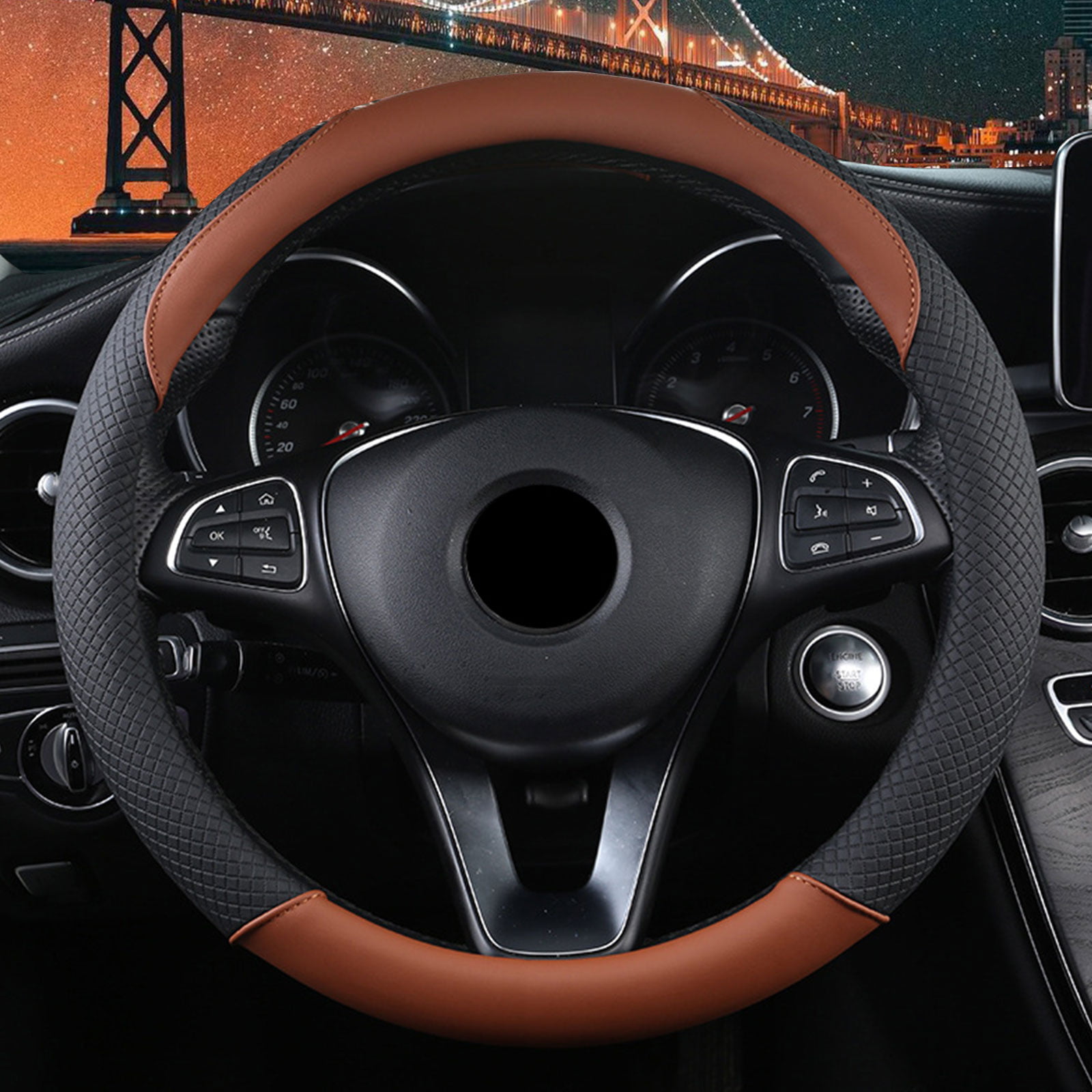 KMMORTOS Car Steering Wheel Cover Universal 15 inch Punching Leather Artificial CA