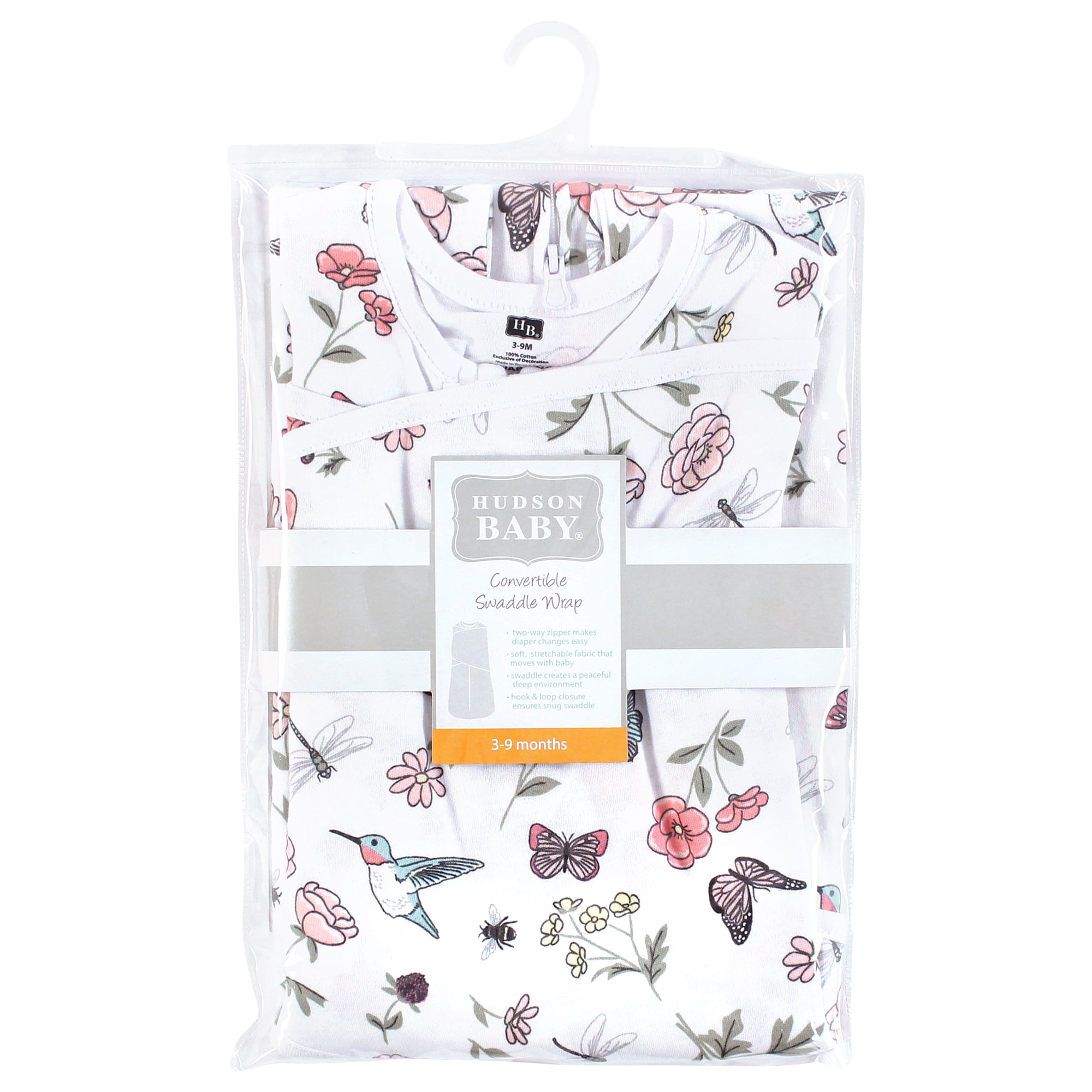 Hudson Baby Infant Girl Convertible Swaddle Sleep Sack, Hummingbird Garden, 3-9 Months