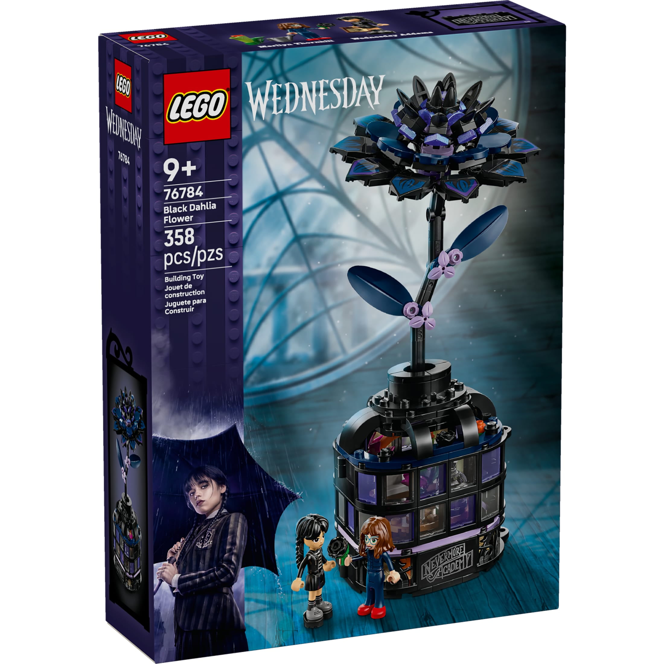LEGO Wednesday Black Dahlia Flower Building Toy - Pretend Play Set for Girls & Boys, Ages 9+ - Gift for Birthdays - W/ Wednesday Addams & Professor Minidolls - Building Blocks for Kids - 76784
