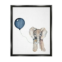 Stupell Industries Baby Elephant with Blue Balloon Jet Black Framed Floating Canvas Wall Art, 24x30, by Susan Knovich