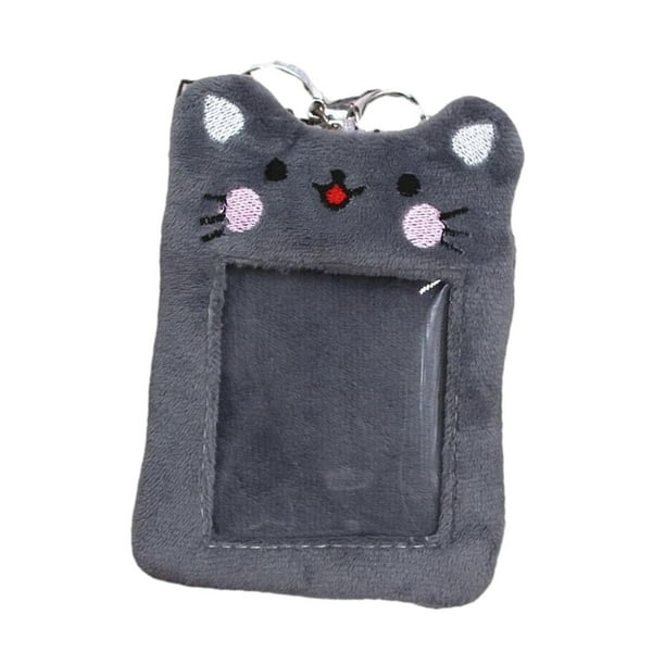 Portatarjetas de peluche con llavero de álbum, tarjetero para tarjetas de crédito y de identificación para mujer Gris