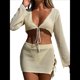thumbnail image 3 of Traje de Baño de Crochet para Mujer, 2 Piezas, Larga, Top Corto con Lazo Frontal, Minifalda Albaricoque S, 3 of 8