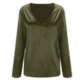 thumbnail image 5 of DondPO Long Sleeve Shirts Dress Shirts for Women Satin Women'S Shirt Soft Top Color Solid Temperament Casual Silky V Neck Women Shirts Womens Tops Flannel Shirt Army Green XXL, 5 of 8