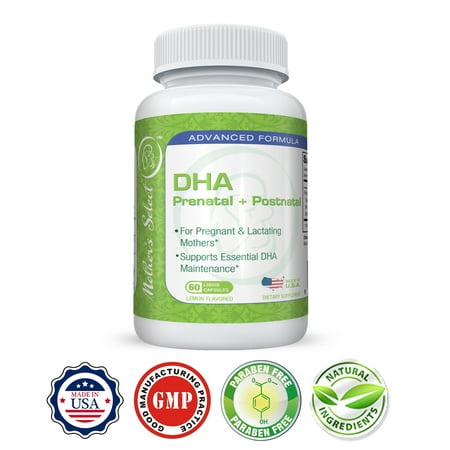 Prenatal DHA - Mother's Select DHA Pre-Natal - 200mg, 60 Softgels, Liquid Capsules - Lemon Flavor - Provides Essential One A Day Fatty Acids for Pregnant, Breastfeeding and Lactating