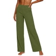 thumbnail image 5 of Womens Pants Casual Loose Cotton-Linen Wide Leg Drawstring Elastic Waist Solid Color Pockets Long Pants, 5 of 8