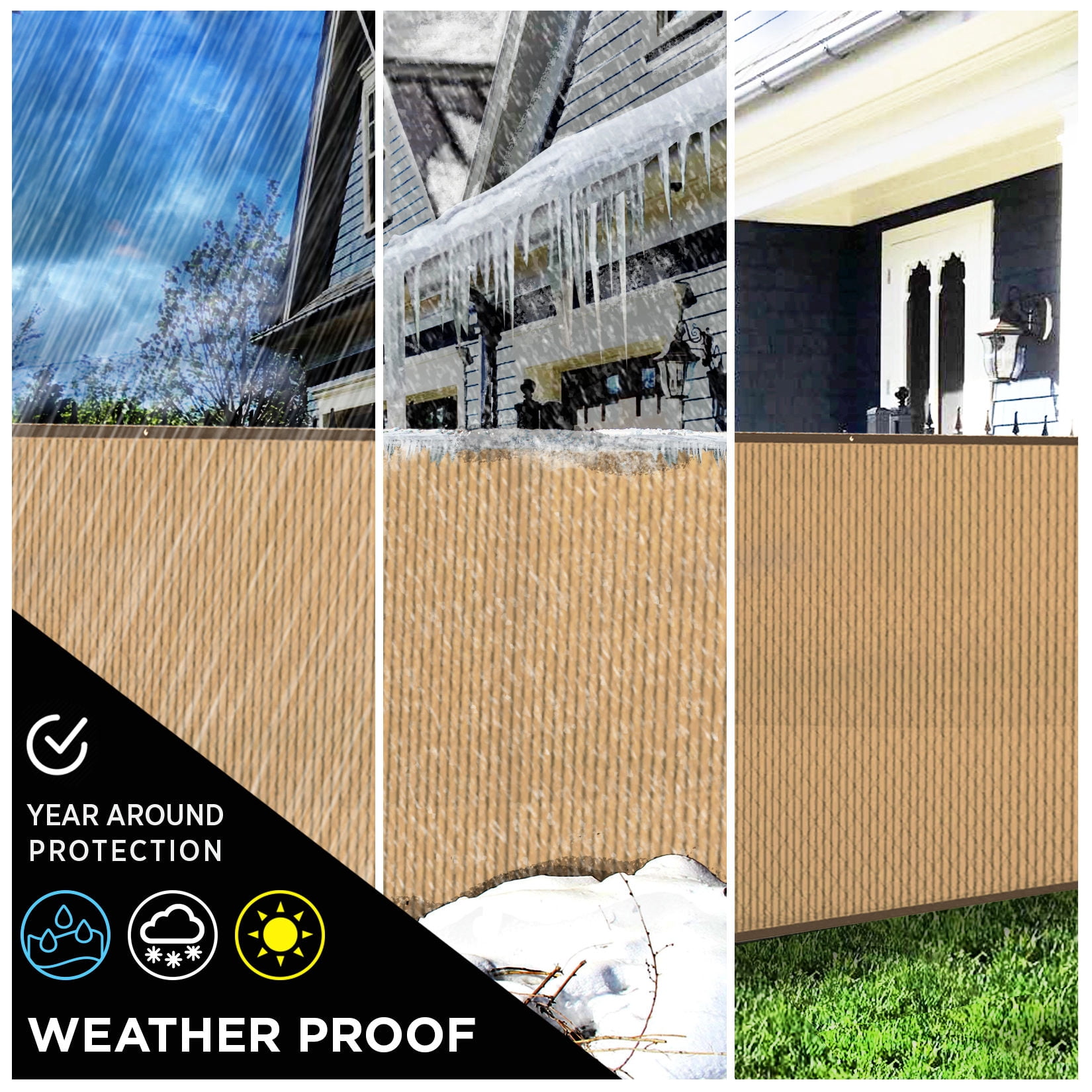 BOEN Privacy Fence Screen Netting, 4 ft x 50 ft, Beige, Reinforced Grommets, Outdoor Mesh Cover