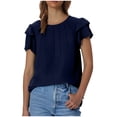 thumbnail image 1 of Plebaso Hauts d'Été pour Femmes Manches Courtes à Volants Blouses Décontractées Col Rond Couleur Unie Chemises Amples pour Femmes, 1 of 7