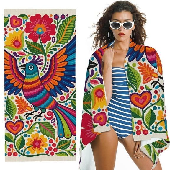RKSupls Oversized Microfiber Beach Towel - Colorful Mexican Style Print, Ultra-Soft Microfiber for Bathroom, beach, Soft Super Absorbent- 30x60 in