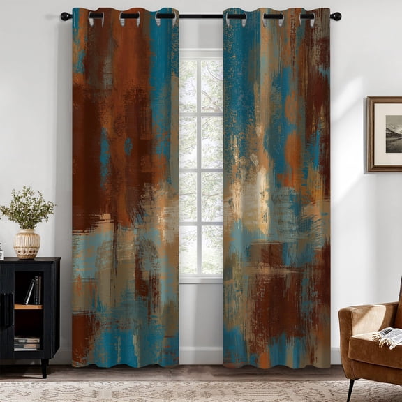 Rust Orange Blackout Curtains, Abstract Rust Modern Art Painting Curtain Decor for Living Room, Bedroom, Thermal Insulated Grommet Window Curtains for Bedroom 52X84 inch