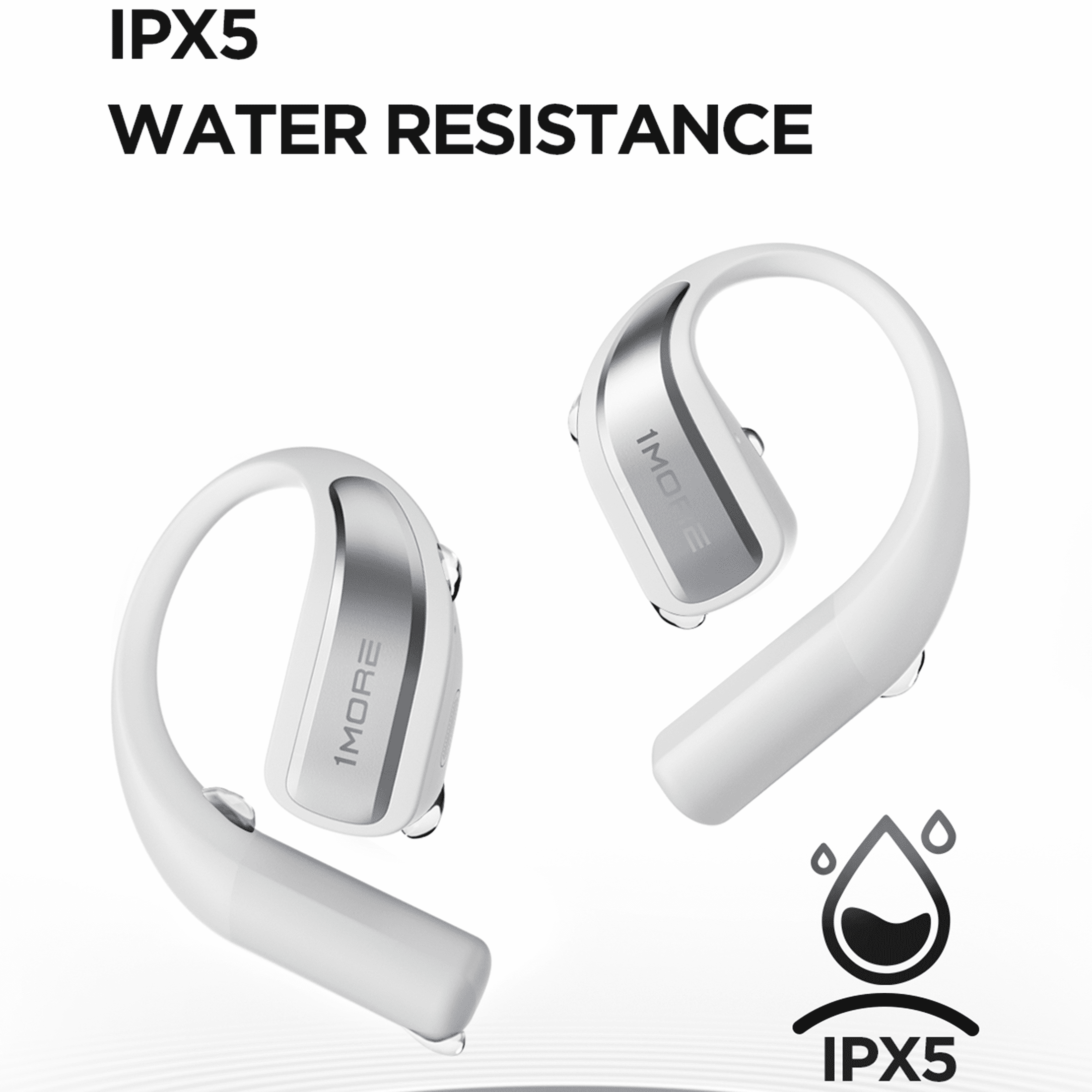 1MORE S70 Open Ear Wireless Earbuds with Charging Case, 40H Playtime, IPX5 Waterproof, White