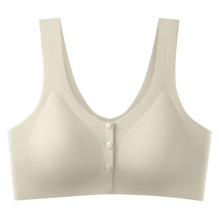 Clearance!Uooqdmx Bras for Women Nursing Bras Large Ice Silk Front Button Bra Traceless Pregnant Breastfeeding Vest Gathered Anti Drop Bra Comfortable Bras for Women Beige 4XL
