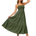 thumbnail image 4 of Womens Summer Dresses Bohemian Spaghetti Strap Smocked Tiered Long Beach Sun Dresses Sleeveless Solid Maxi Dress Tank Dresses for Women, 4 of 9