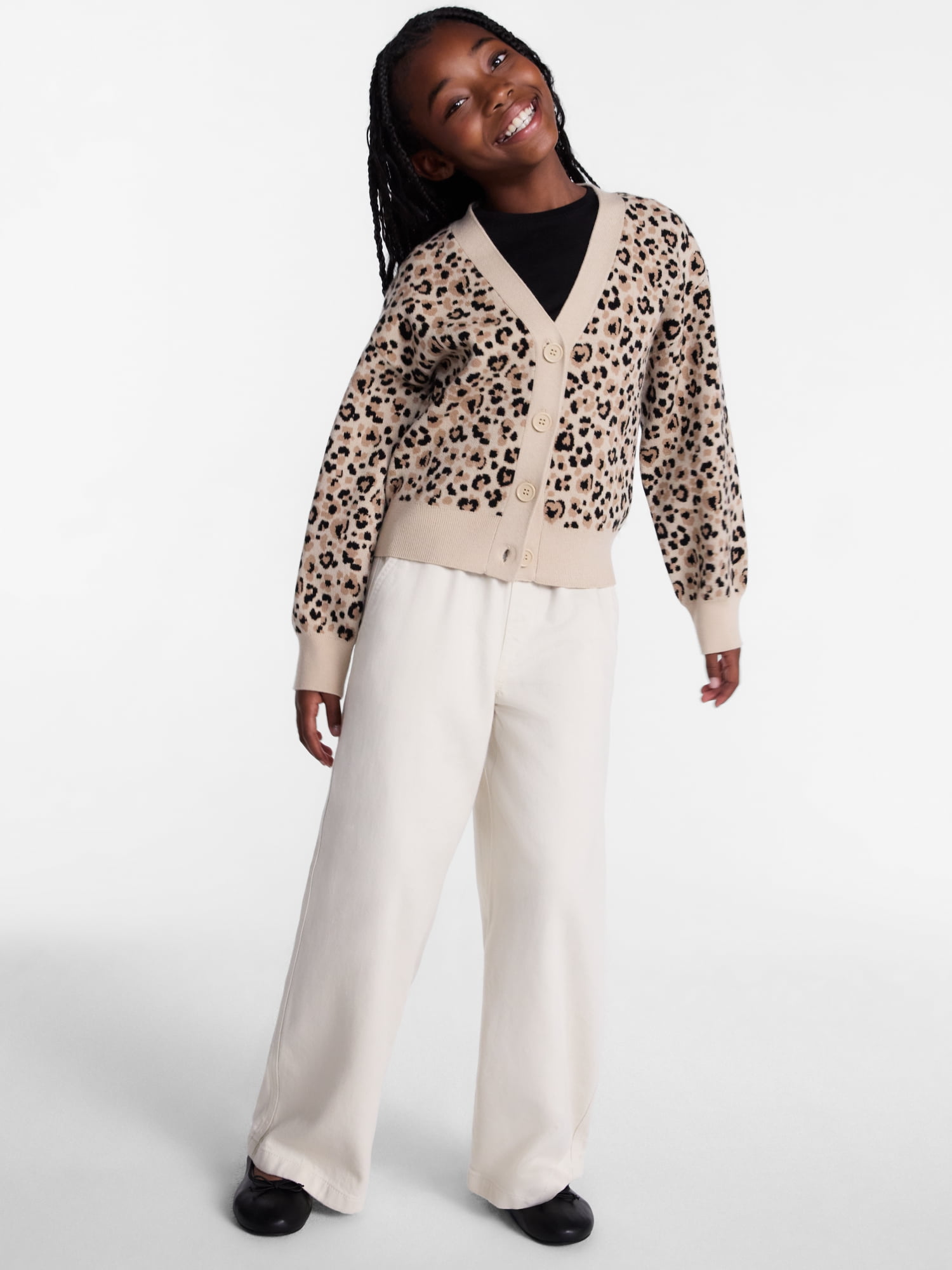 Wonder Nation Girls' Button Front Cardigan Sweater with Long Sleeves, Sizes 4-18 & Plus