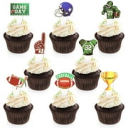 XD4-96Pcs Football Themed Cupcake Topper Wrapper, Rugby Ball Cupcake Decorations, Cake Picks Decoration for Football Party Birthday Sports Party Game Day Sunday Party*04