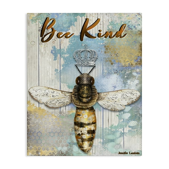 Stupell Industries Bee Kind Rustic Glam Animals Painting Wrapped Canvas Art Print Wall Art, 16 x 20