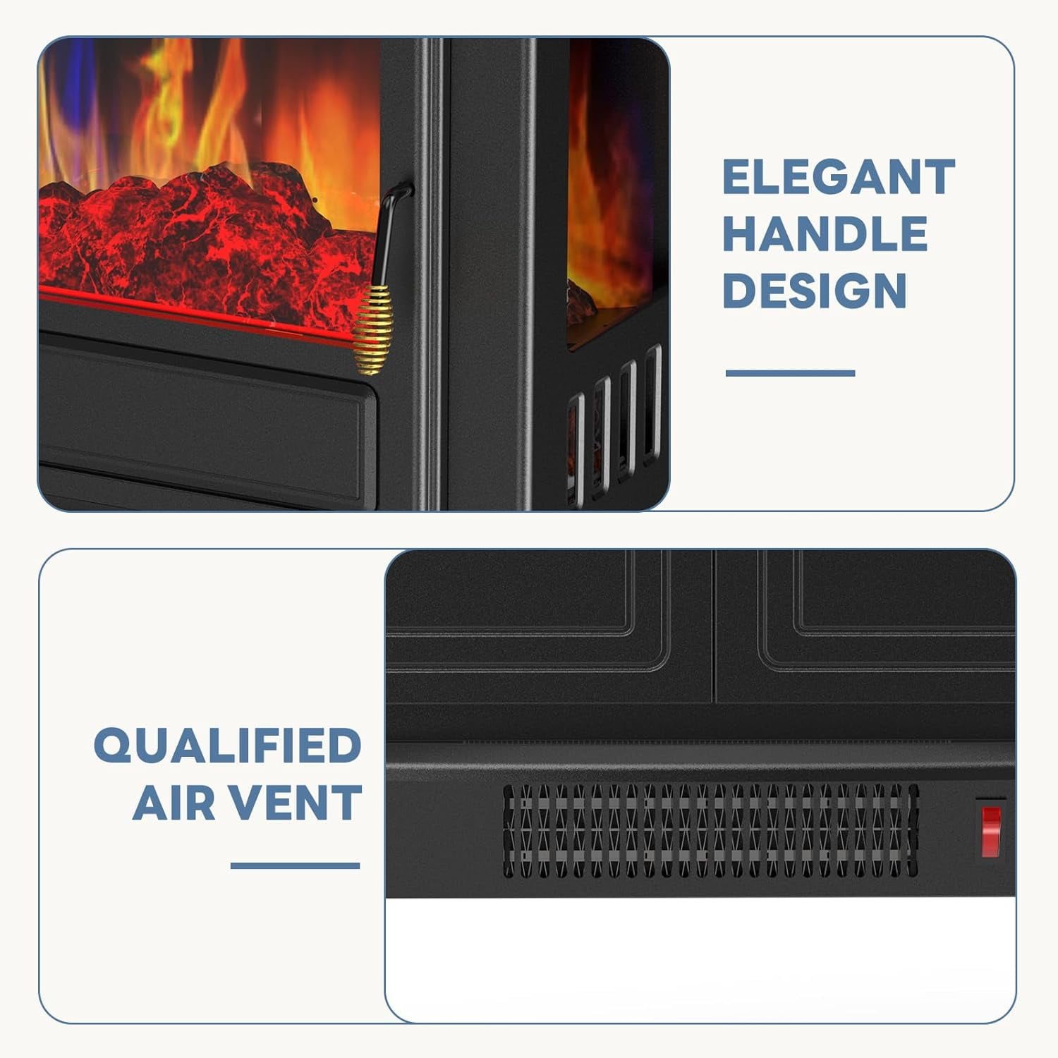 26" Electric Fireplace Freestanding Stove, 3D Flame, Remote Control, Adjustable Heat & 12H Timer, Safe & Stylish, Inky
