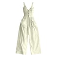 thumbnail image 6 of Womens Wide Leg Flowy Jumpsuits Button Down Sleeveless V Neck Jumpsuit Cargo Pocket Fitted Casual Romper Jumpsuit with Pockets Trendy Outfits Clothes, 6 of 7