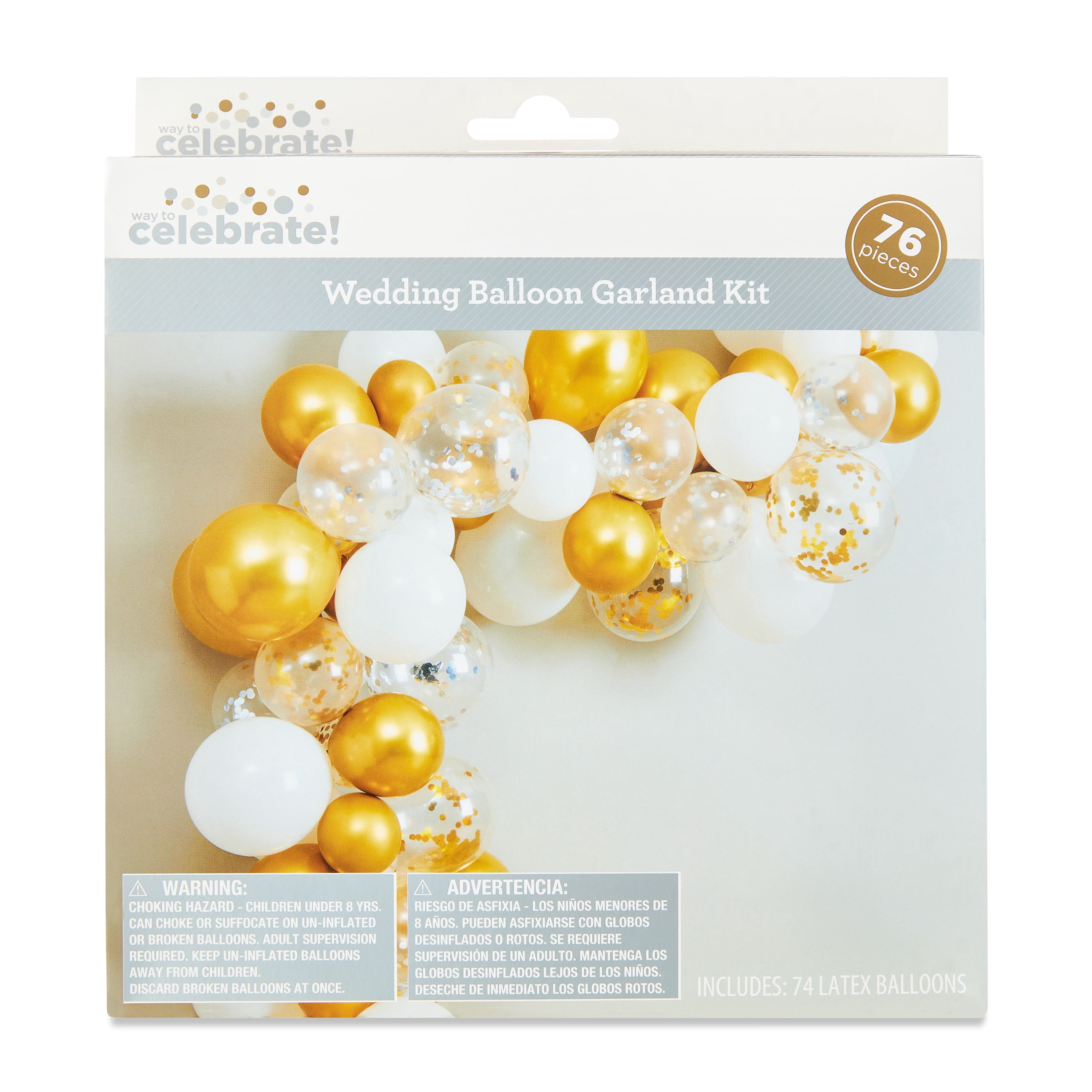 Gold/White Wedding Balloon Garland Kit, 76 Pieces, by Way To Celebrate
