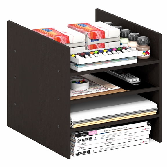 Furinno CUBICLE 3-Shelf Cube Organizer 3-Tier Shelf Accessory Black Dark Oak