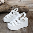 thumbnail image 5 of BRGZLK Women's Fashion Platform Sandals Solid Color Casual Comfort Peep-Toe Breathable Cut-Out Platform Chunky Heel High Heel Ankle Strap Sandals for Daily White 9, 5 of 8
