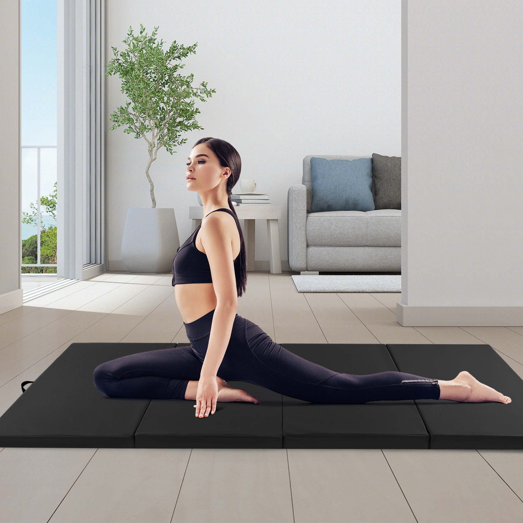 Costway 10' x 4' x 2" 4-Panel Folding Exercise Mat with Carrying Handles for Gym Yoga Black