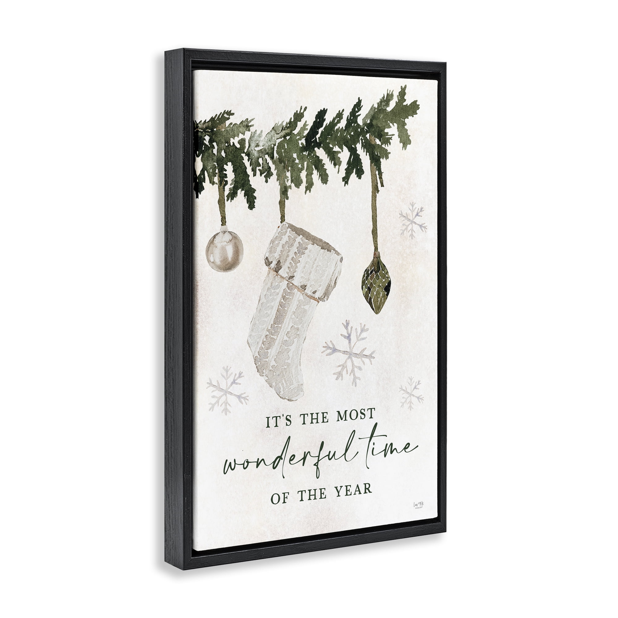 Stupell Industries Festive Hanging Stocking Holiday Painting Black Floater Framed Art Print Wall Art, 17 x 25