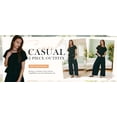 thumbnail image 4 of PUWEI Women's 2 Piece Smocked Top & High Waisted Wide Leg Pants Set Boho Matching Set Lounge Outfit with Pockets, 4 of 7