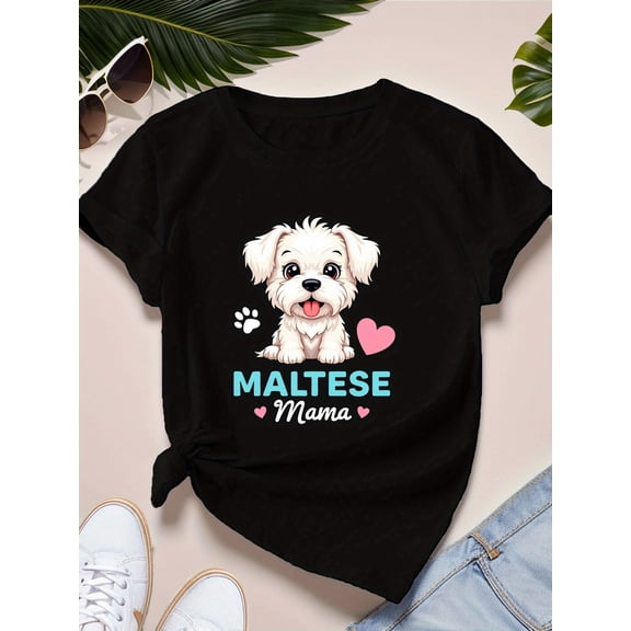 "Maltese Mama" Dog Graphic T-Shirt, All-Purpose Casual Wear, Pet Lover Tee