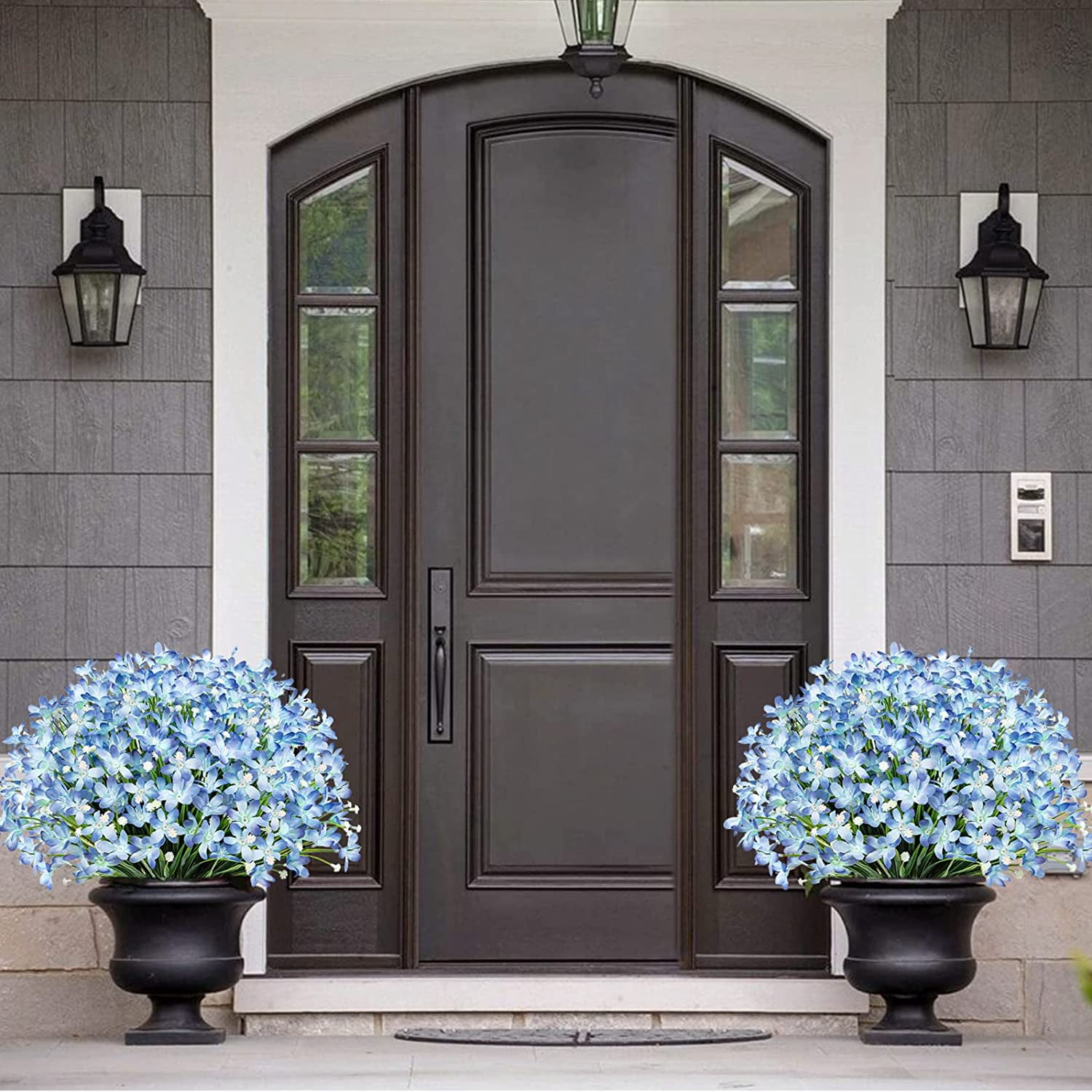 Artificial Flowers for Outdoors Daffodils Fake Flowers Plants UV Resistant Faux Greenery Plastic Shrubs for Garden Porch Window Box Wedding Home Decor, Blue