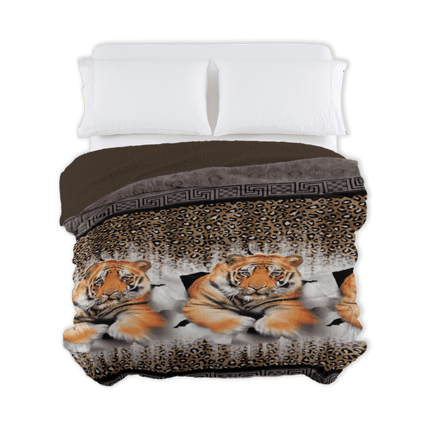 Cobertor con Borrega Matrimonial MELOCOTTON HOGAR Mod Tigre Extra Suave