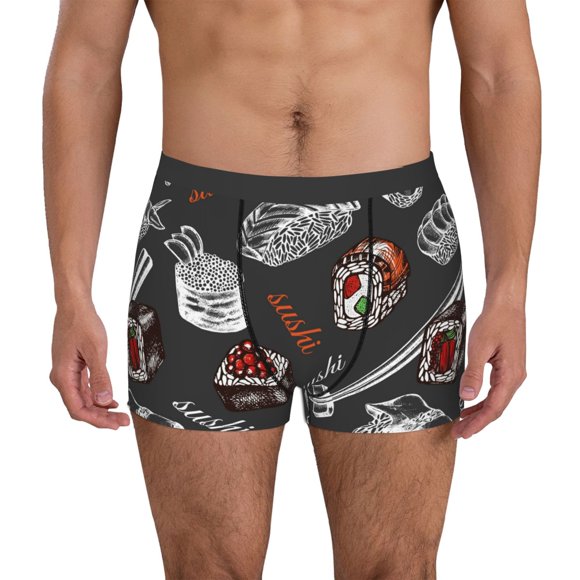 Cauagu Japanese Sushi Hashi Print Boxer Briefs for Men,Comfortable Breathable Men's Underwear Moisture Wicking Underpants-Large