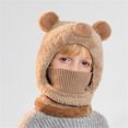 thumbnail image 2 of AJGRHE Cartoon Bear Face Scarf Neck Gaiter Integrated Winter Hat For Kids Boys Girls Outdoor Knitted With Ear Khaki 4-13, 2 of 3