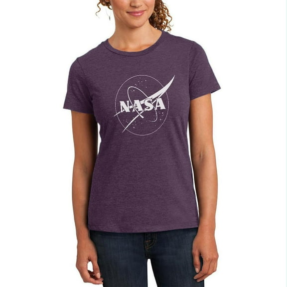 NASA Outline Logo Womens Soft Heather T Shirt Heathered Eggplant SM