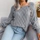 thumbnail image 4 of Suéter de punto para mujer, jersey cálido y acogedor, liquidación, suéter de otoño para mujer, jersey liso moderno, jersey de cuello redondo., 4 of 5