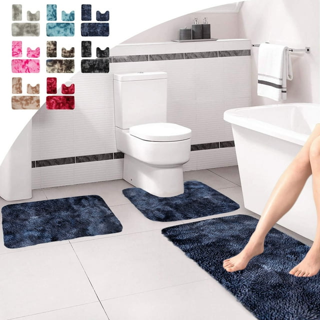 Sentmoon Rug for Bathroom Bathroom Floor Mat Mixed Color Bath Mats 3 Set Winter Bathroom Rugs for 3 Pcs Toilet Mats Soft Water Absorption Non Slide Thick Washable Easy To Dry Dark
