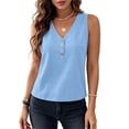 thumbnail image 4 of LEAVINGSUO Tank Tops for Women Summer Sleeveless V-neck Imitation Linen With Blouse Shirt Light Blue M, 4 of 8