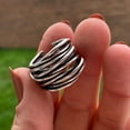 thumbnail image 2 of Chunky Silver Multi Layer Band Signet Ring, Thumb Weaved Layered Ring, 2 of 10