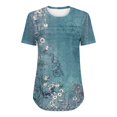 thumbnail image 4 of Outfmvch Chemises à Manches Courtes pour Femmes, Col Rond pour Femmes, Chemises Bleues pour Femmes, T-Shirt Formel Vêtements Froissés devant Col en V, Hauts Col Roulé pour Femmes, T-Shirts Graphiques pour Femmes Bleu L, 4 of 5
