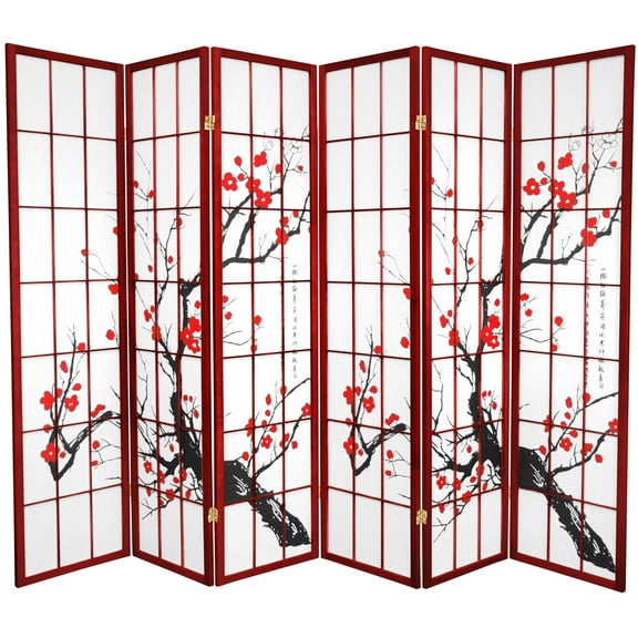 Oriental Furniture 6 Ft Tall Flower Blossom Room Divider, rosewood color, 6 panel