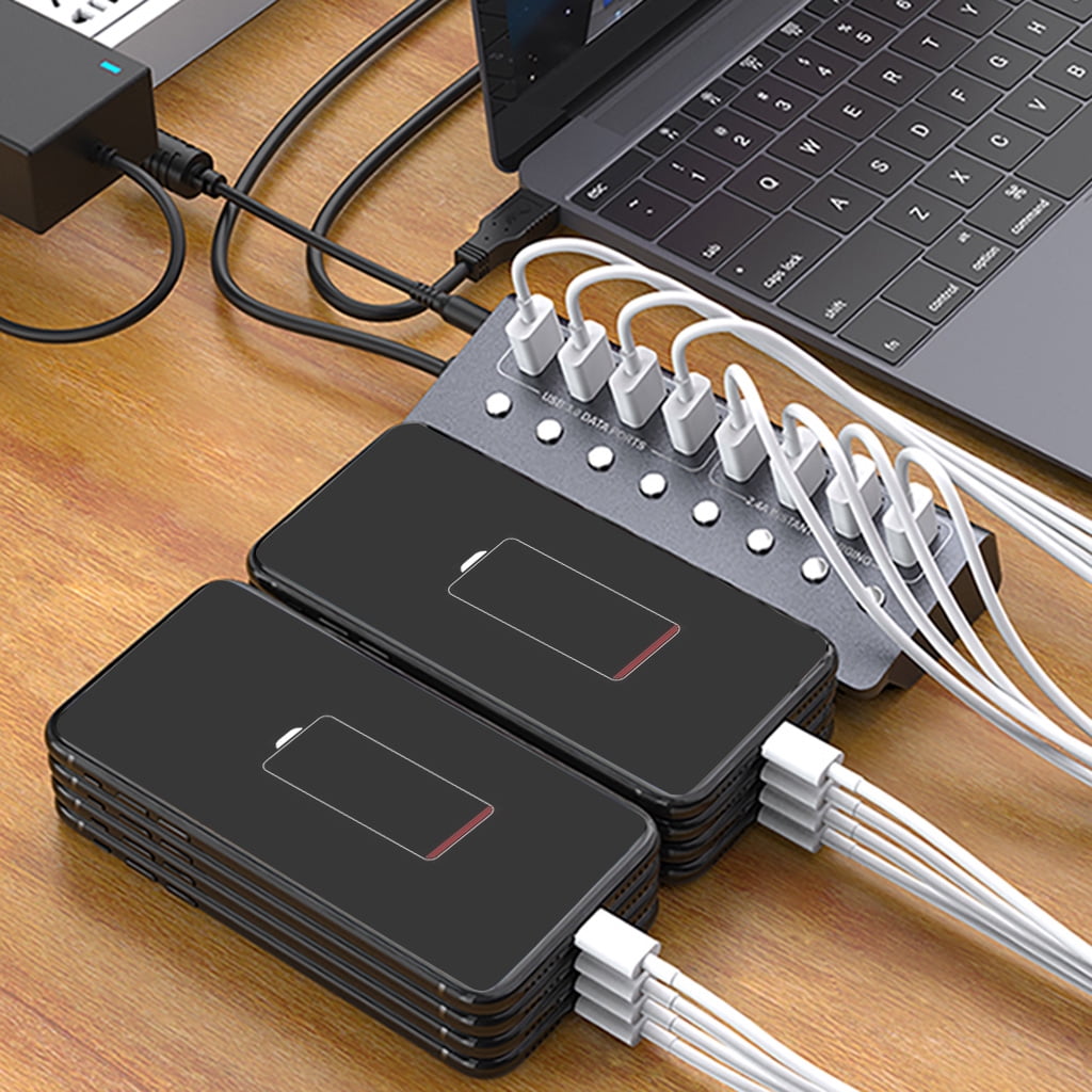USB Hub 3.0, 7-Port USB Data Hub Splitter with 1 Charging Port and Individual On/Off Switches for Windows, for Mac, Linu