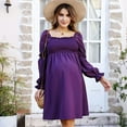 thumbnail image 3 of Maternity Square Collar Lotus Root Long Sleeve Maternity Solid Midi Dress, 3 of 5