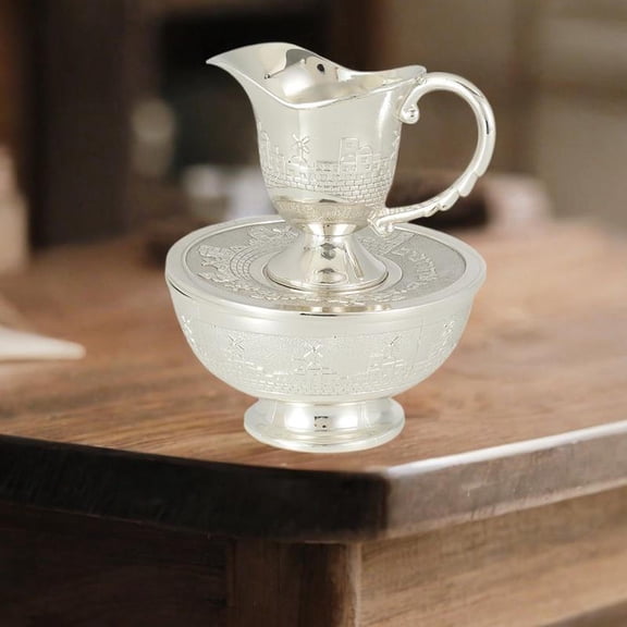 LOVIVER Wash Cup and Bowl Decorative Alloy Reusable Washing Cup and Bowl, Hand Washing Set for Wedding, Holiday, Festival Celebration