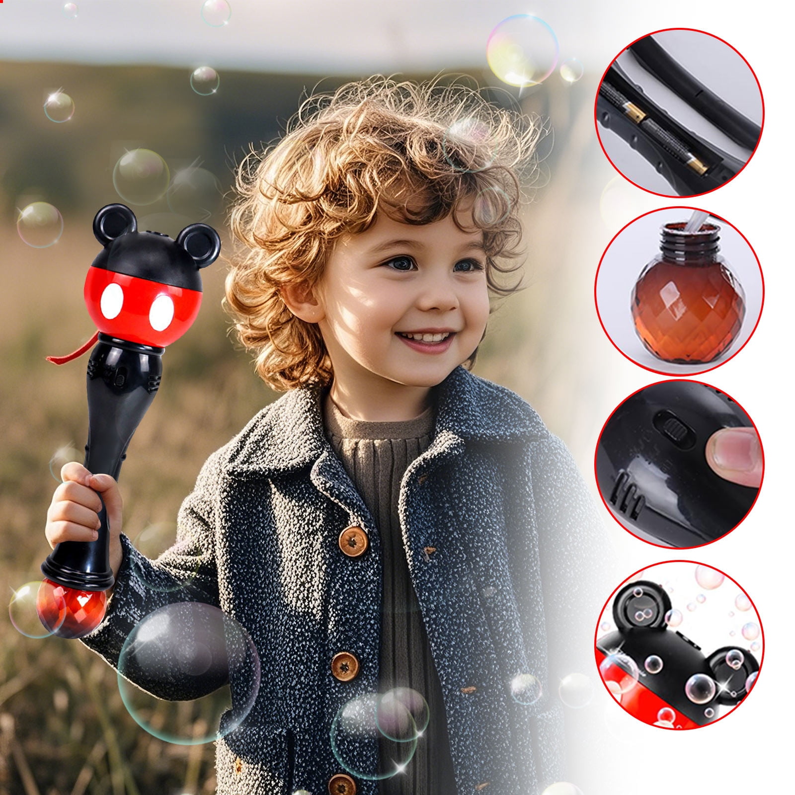 Cartoon Bubble Wand Machine, Automatic Bubble Blower with Colorful Bubble Effects, Portable Indoor Outdoor Bubble Maker with 50ml Bubble Solution